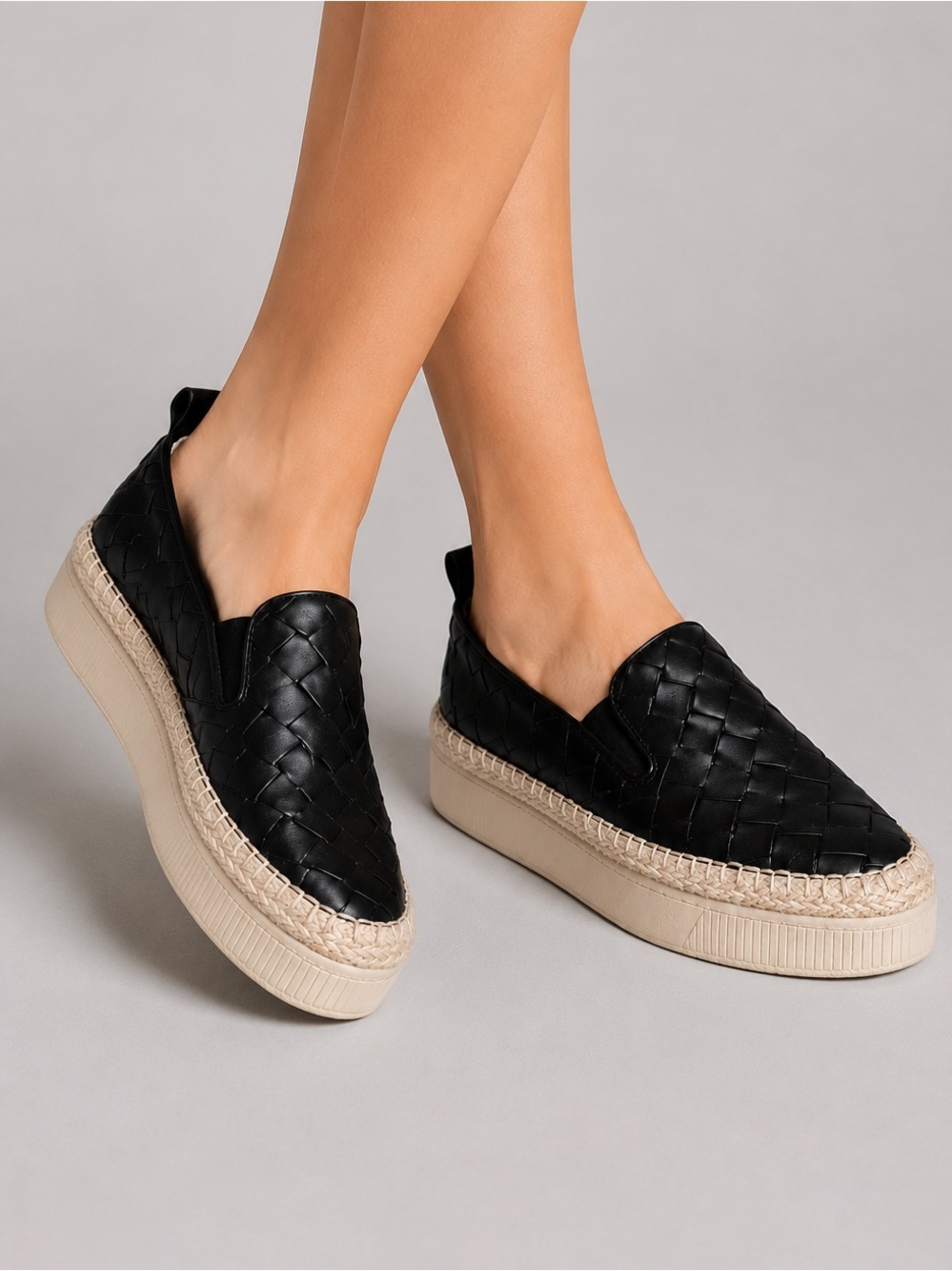 🌾Franco Sarto Black Woven Platform Espadrille Slip-On Sneakers Women’s 8 Casual